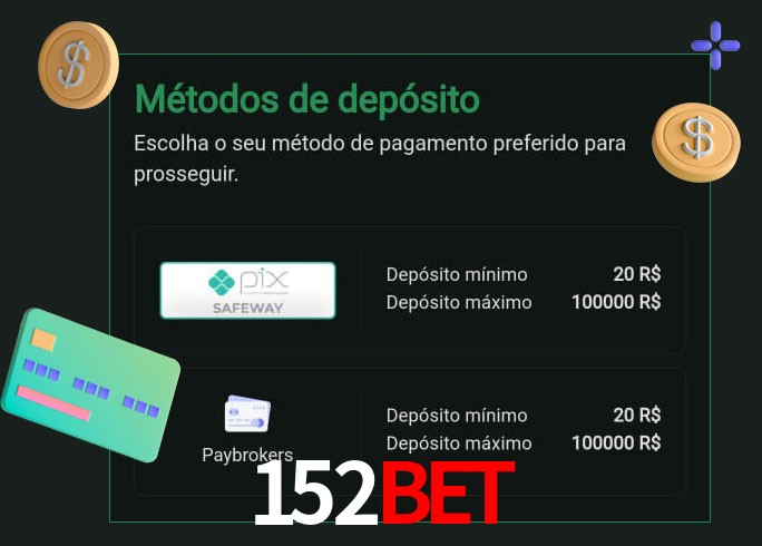 O cassino 152Bet oferece uma grande variedade de métodos de pagamento